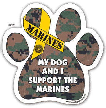 My Dog And I Support The Marines - Military Paw Magnet Image